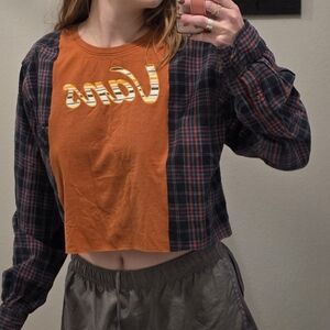 Vans Orange and Plaid Long Sleeve Crop Top